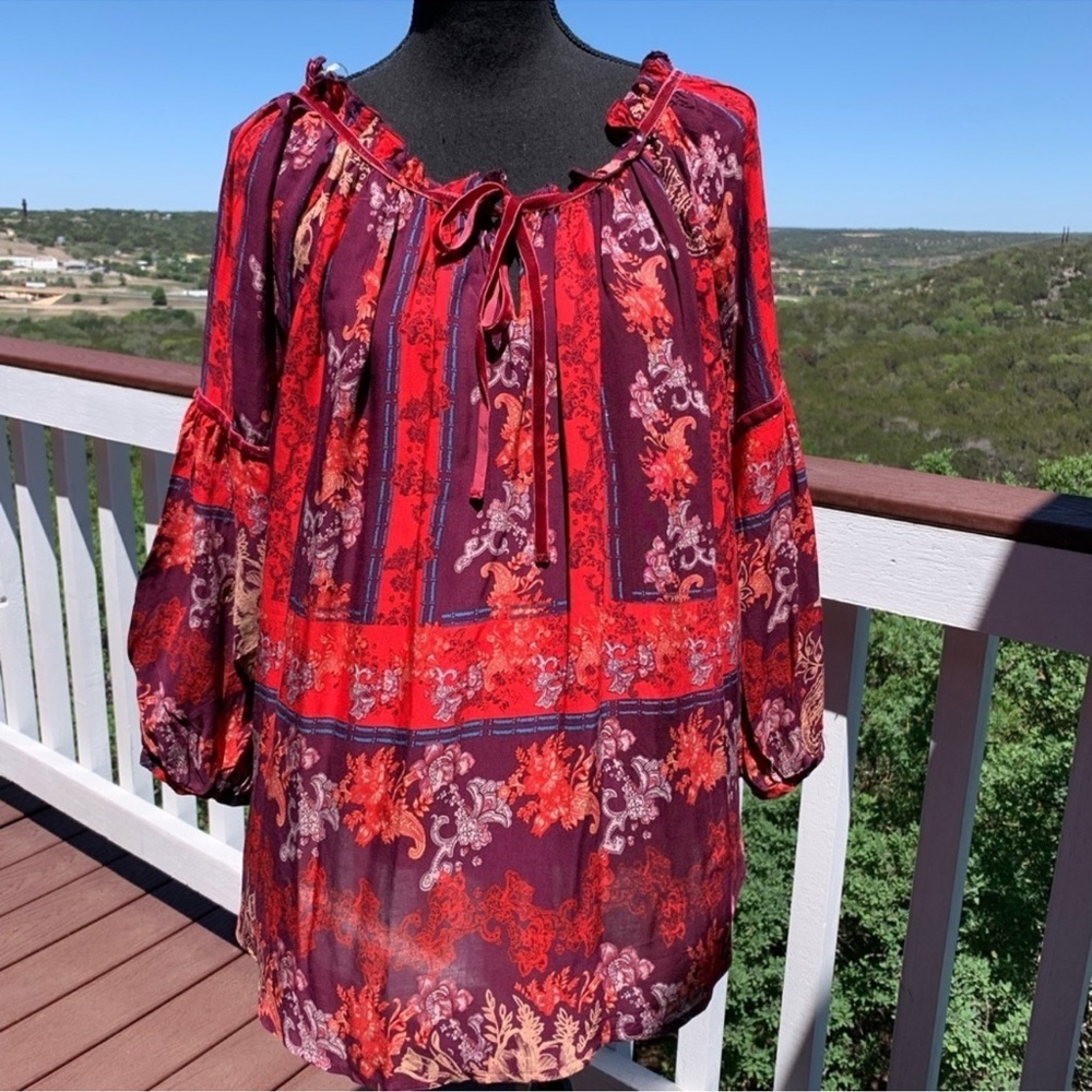 Grand & Greene Boho Red Floral Top